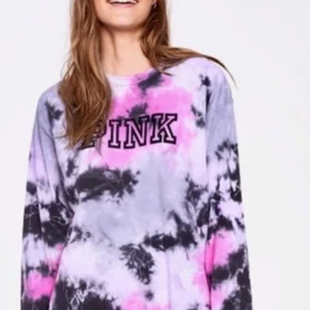 PINK Longsleeve Shirt Black Pink Crystal Tie Dye Streetwear Fun Casual